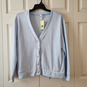All In Motion Large Light Blue Piped Cardigan Women Button Front Long Sleeve NWT